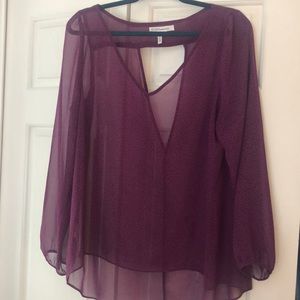 BCBG Generation sheer, purple, bobcat print blouse